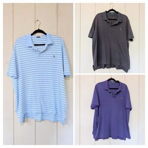 Lot of 3 Polo Ralph Lauren Pima Soft Touch Striped Polo Shirts Mens XXL